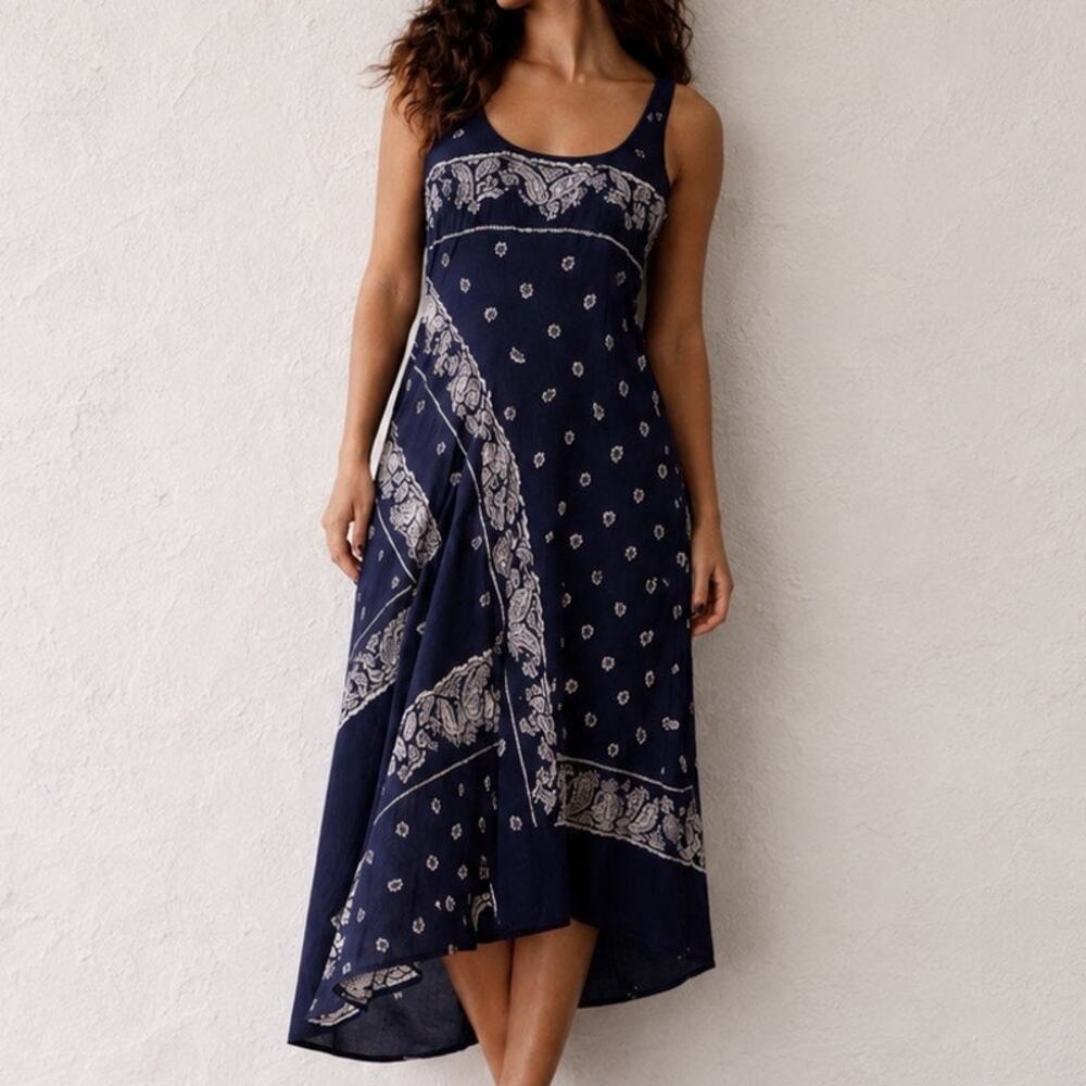 Theory Apalania Navy Silk Paisley Bandana Asymmetric Midi Dress 4 Resort Pockets